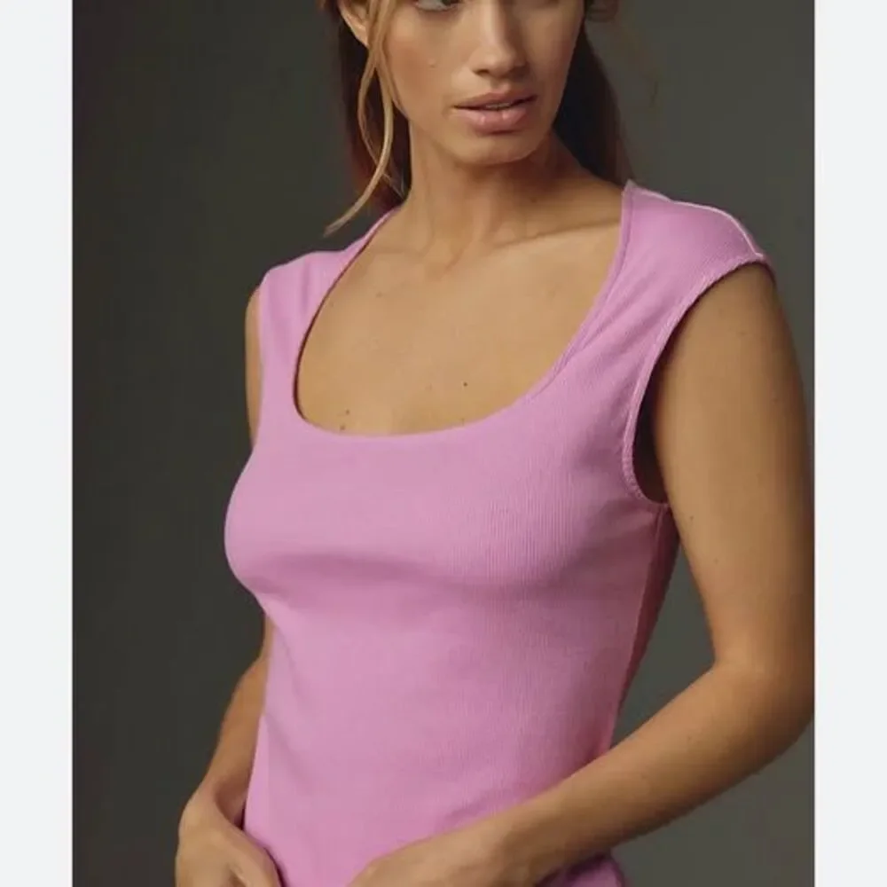 Maeve by Anthropologie Pink Ribbed Scoop Neck Tank Top Size XS